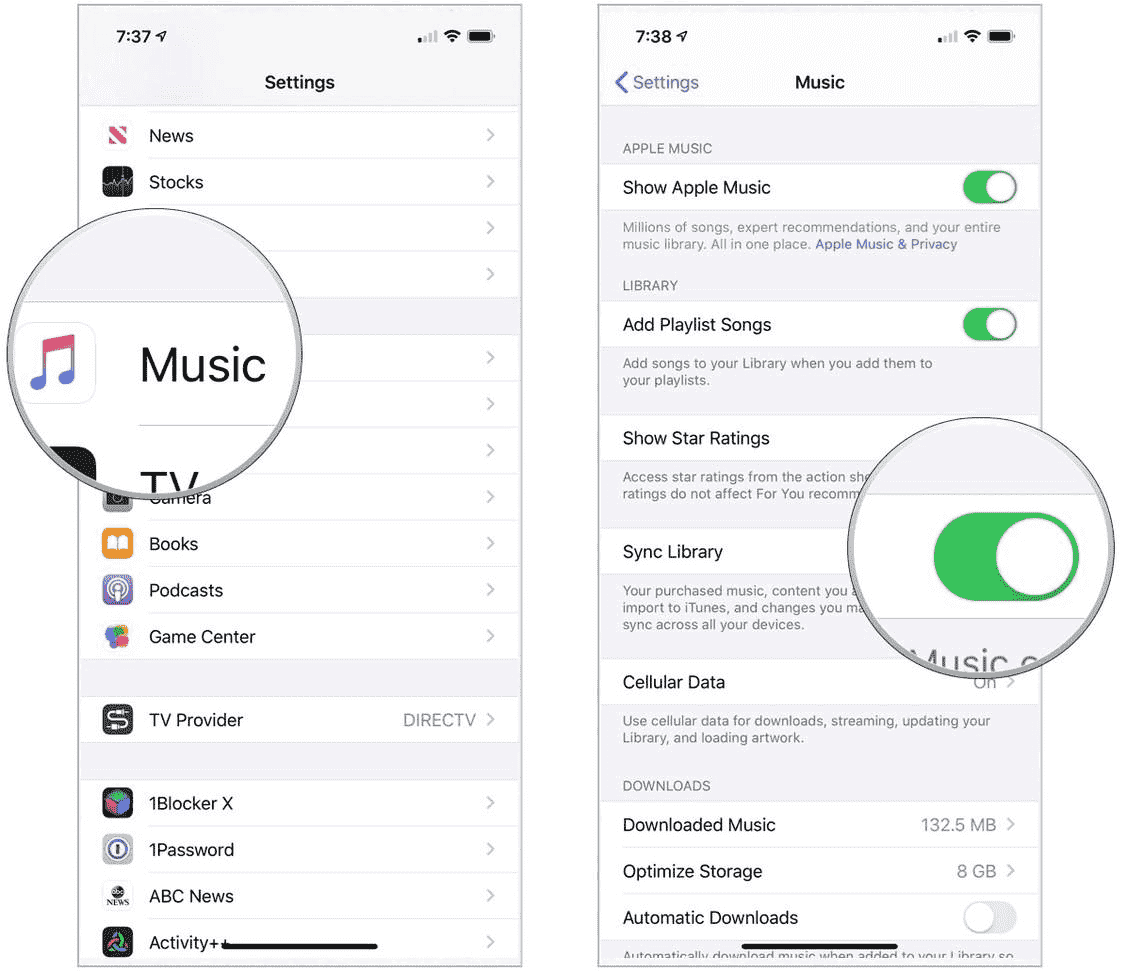 Apple Music Songs Sync Library Setting