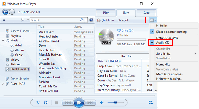 Burn Music from iTunes to A CD Using Windows Media Player