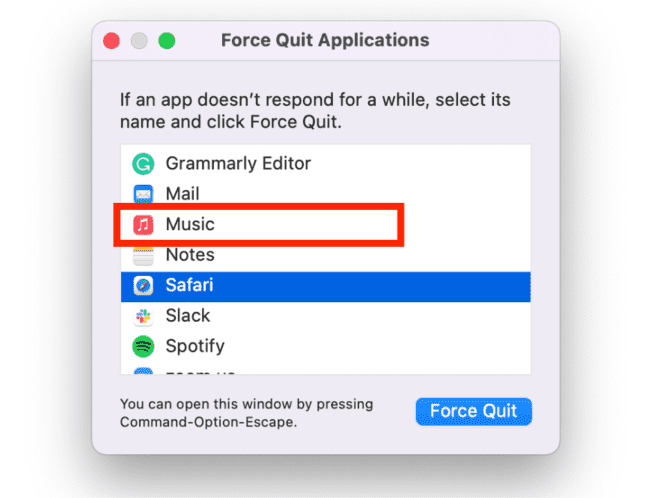 Force Quit Apple Music App