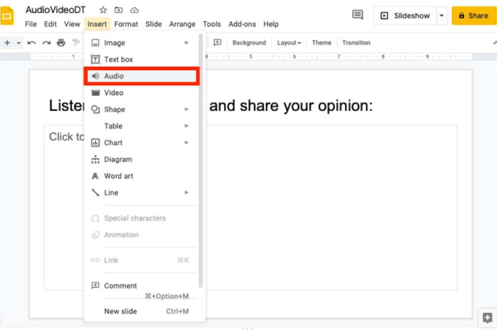 Google Slides Insert Audio