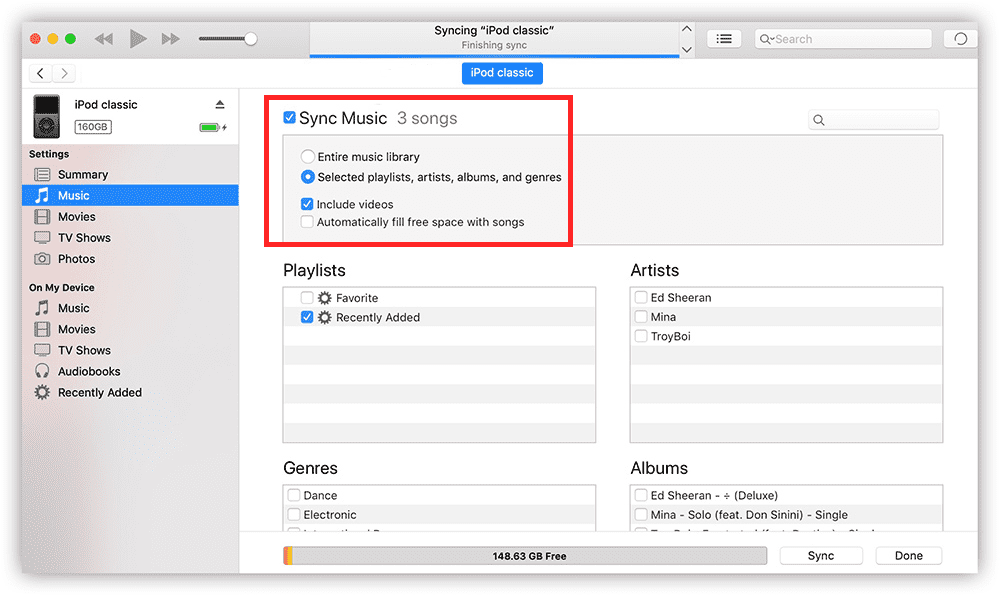 iTunes Sync Music