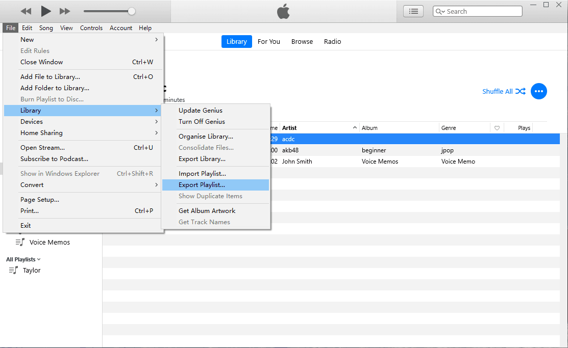 Export iTunes Library