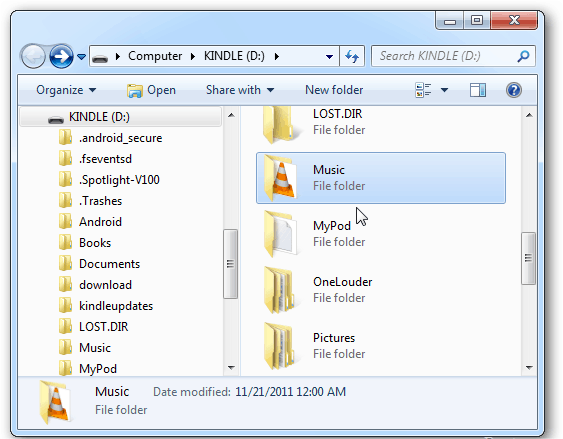 Kindle Fire Music Folder