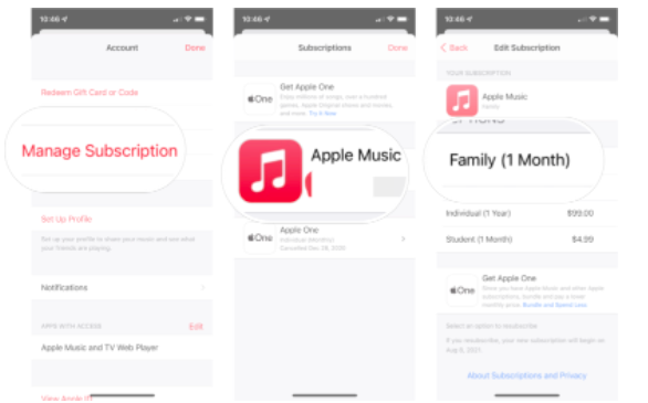 Switch from Individual to Family Apple Music plan