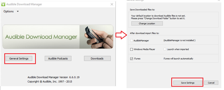 Audible Download Manager General Settings