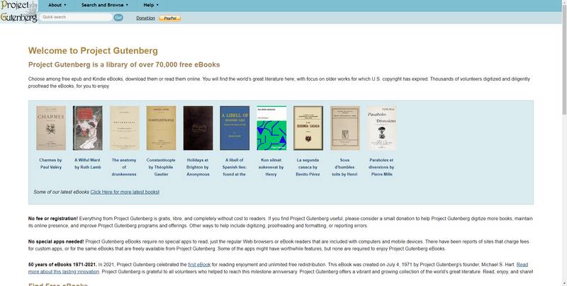 Project Gutenberg Website Page