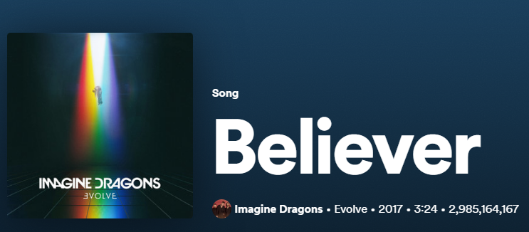 One Of The Top 10 Most Played Songs On Spotify - Believer