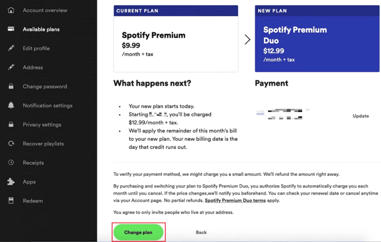Confirm Spotify Premium Plan