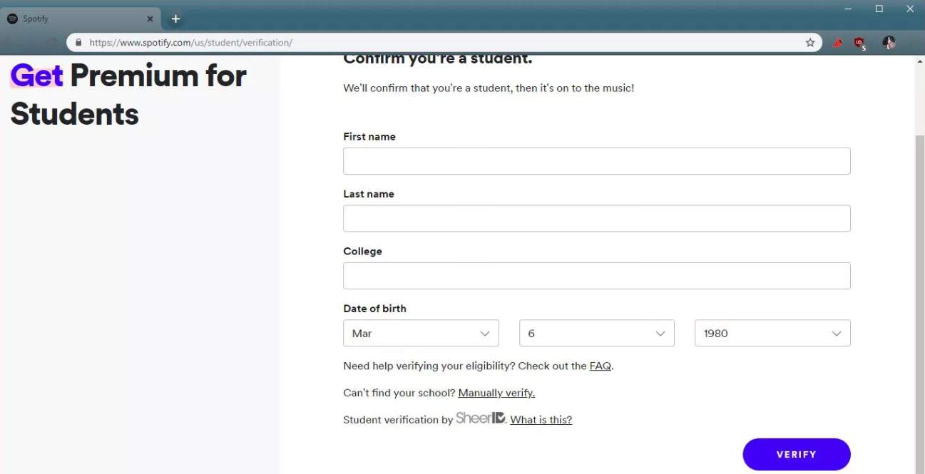 Verify Spotify Student