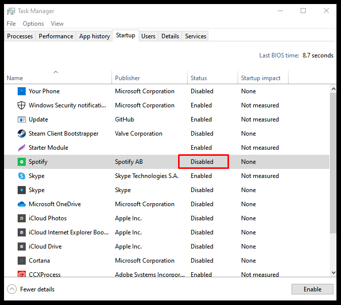 Disable Spotify Startup Via Windows Task Manager