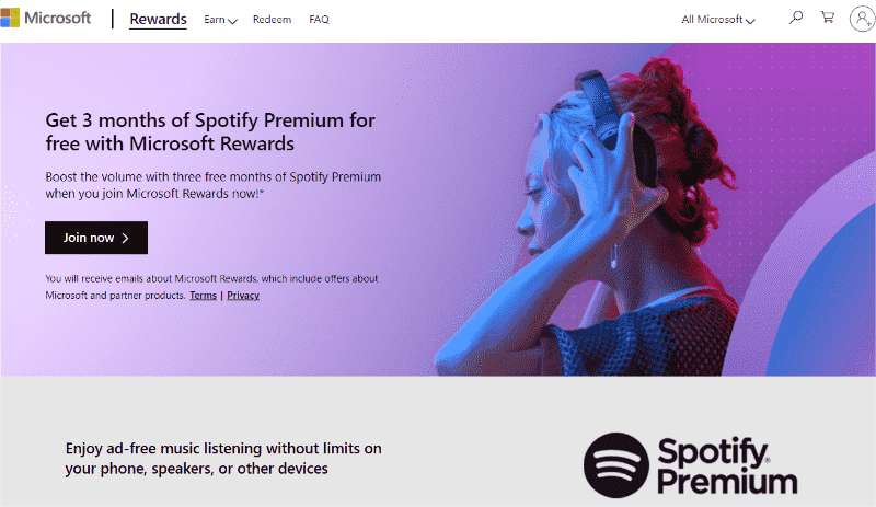 Join Microsoft Rewards to Get Spotify Premium 