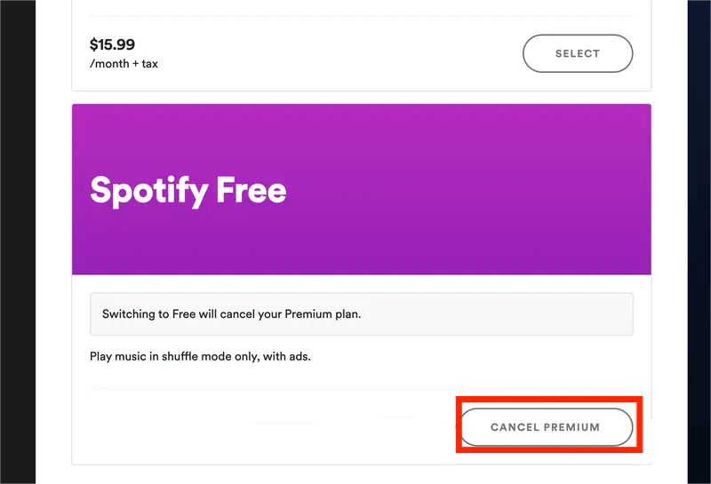 Cancel Spotify Premium