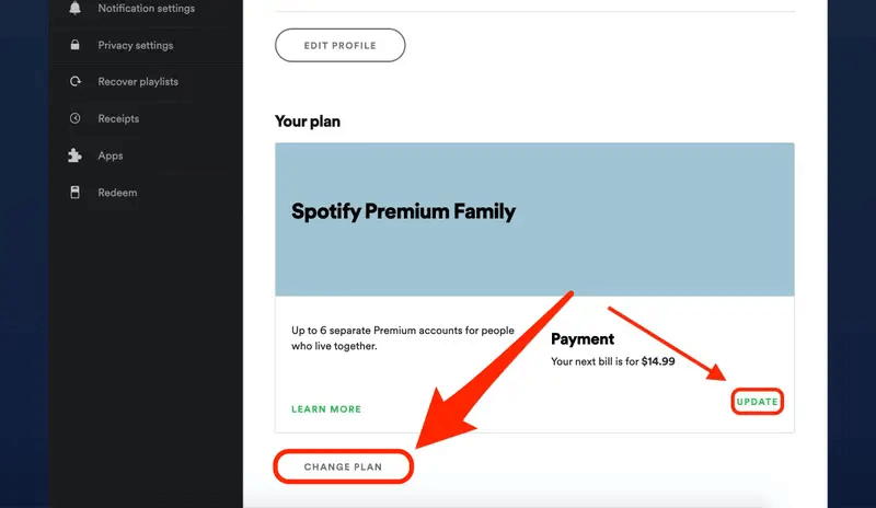 Change Your Spotify Payment Plan