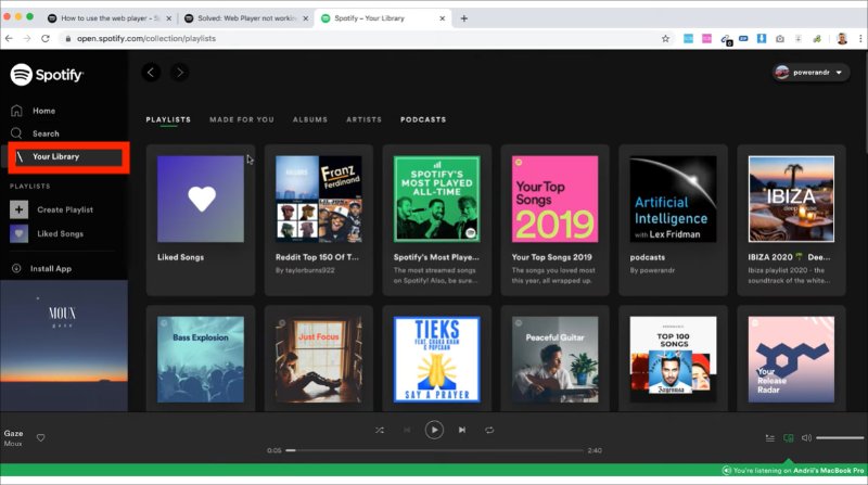 Your Library Spotify Web Player