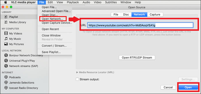 Загрузите музыку с YouTube на Mac через VLC